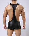 LEATHER LOOK SUSPENDER BULGE POUCH SINGLET - nutzcase