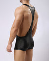 LEATHER LOOK SUSPENDER BULGE POUCH SINGLET - nutzcase