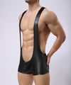 LEATHER LOOK SUSPENDER BULGE POUCH SINGLET - nutzcase