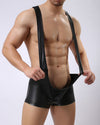 LEATHER LOOK SUSPENDER BULGE POUCH SINGLET - nutzcase